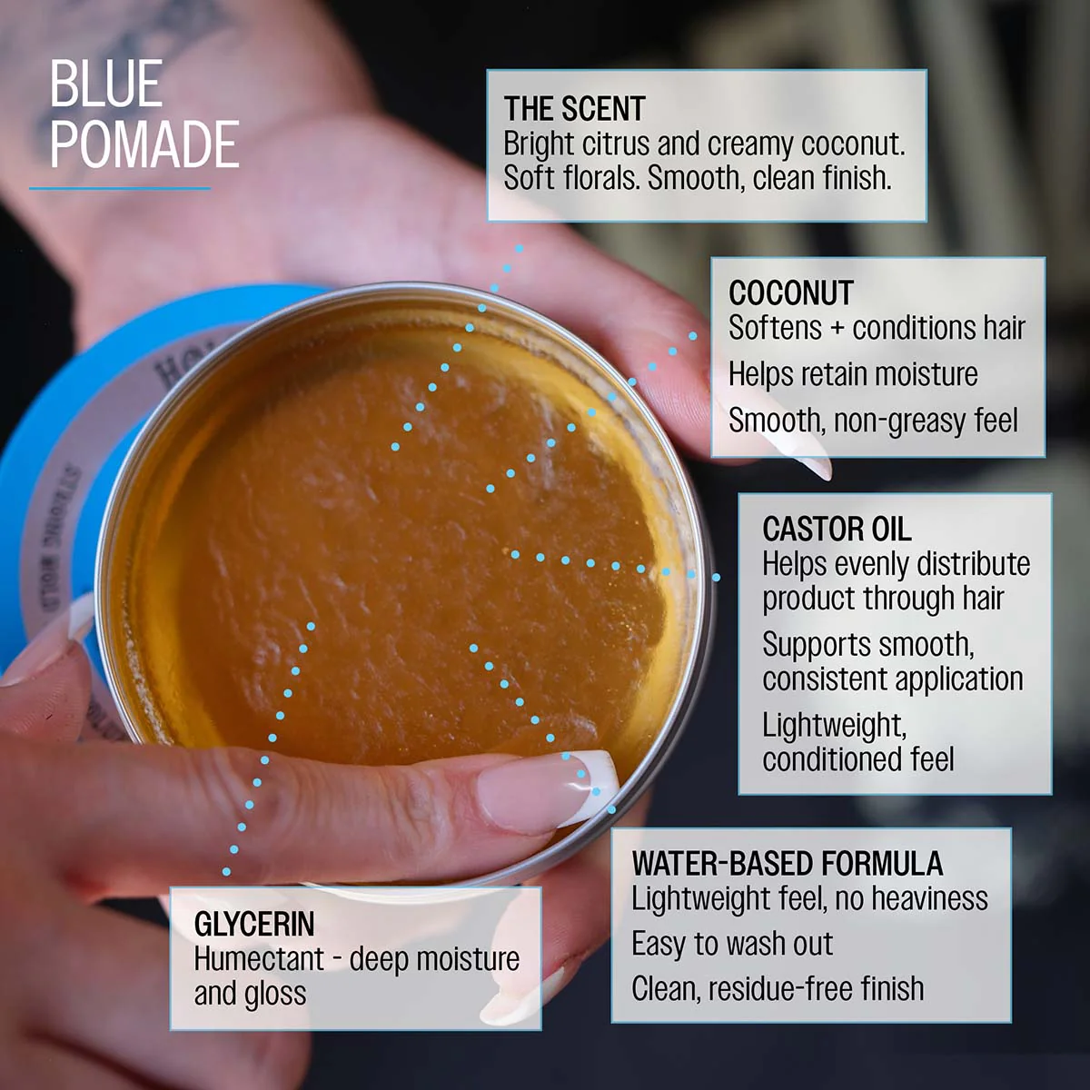 Blue High Shine Strong Hold Pomade - Image 7