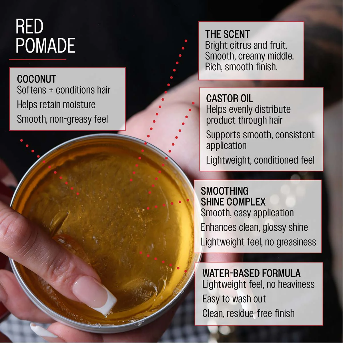 Red Water Soluble High Shine Pomade - Image 7